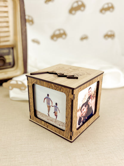 Cubo Fotográfico Personalizado para o Pai em Carvalho e Sucupira