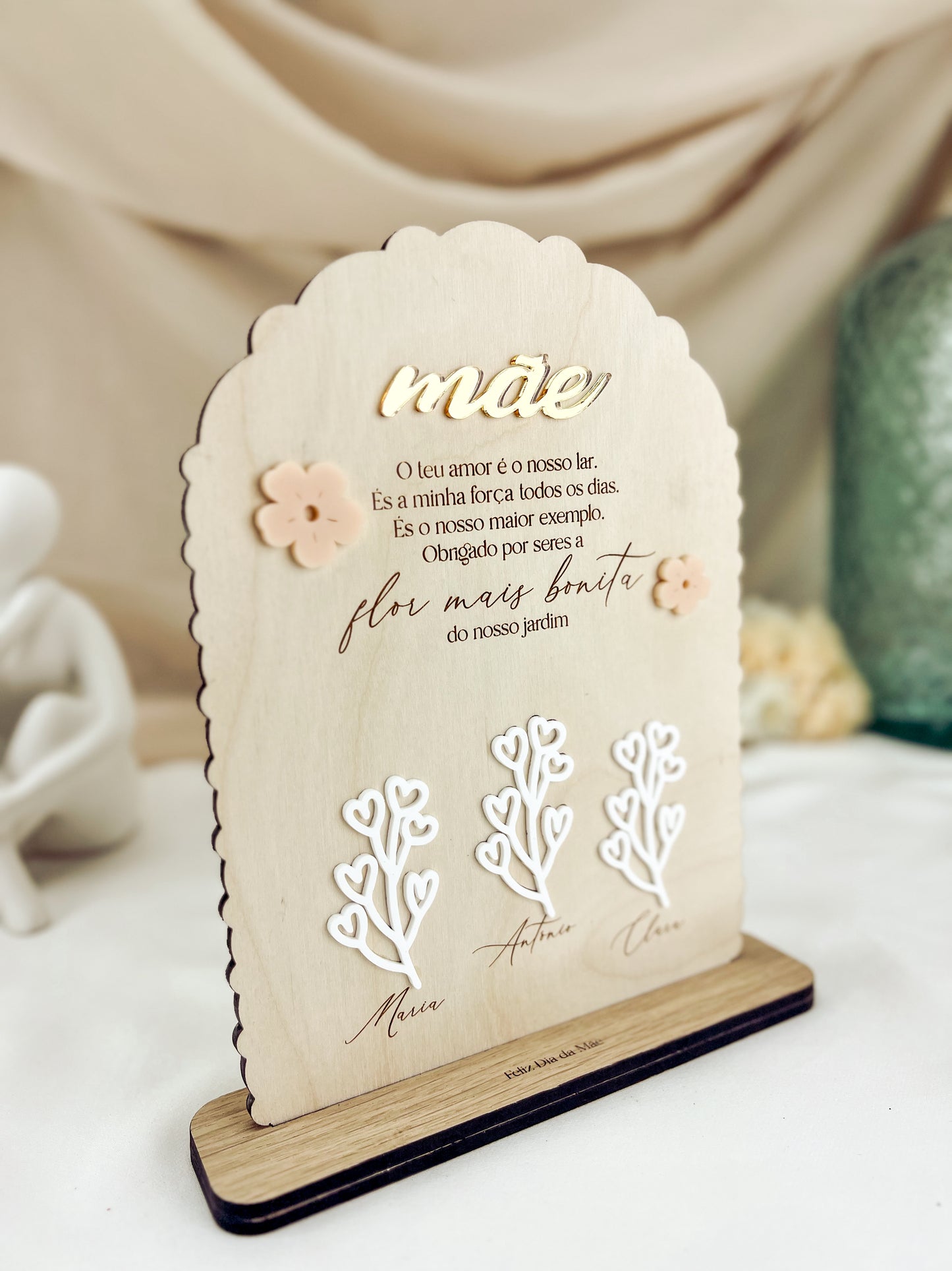 Placa Decorativa com Flores — Personalizada para a Mãe