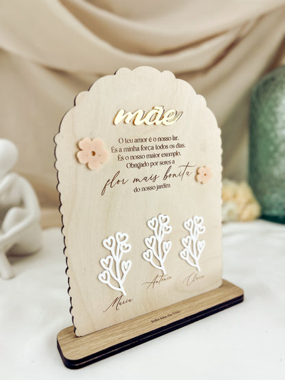 Placa Decorativa com Flores — Personalizada para a Mãe