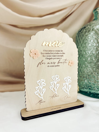Placa Decorativa com Flores — Personalizada para a Mãe