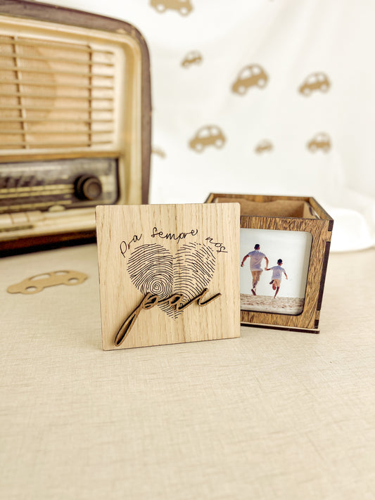 Cubo Fotográfico Personalizado para o Pai em Carvalho e Sucupira