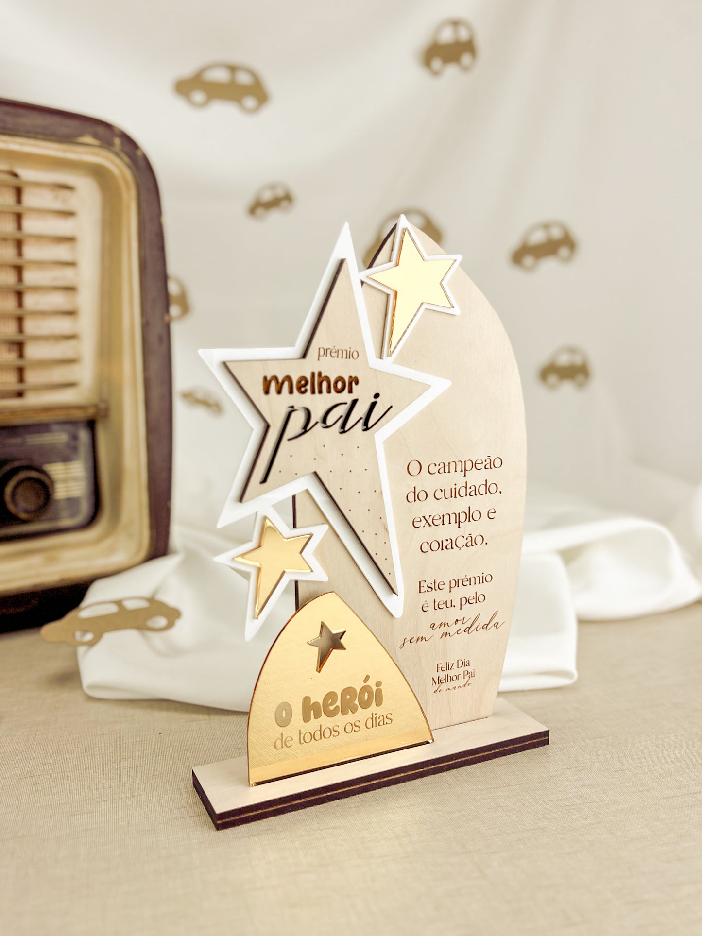 Troféu Personalizado para o Dia do Pai com Mensagem Gravada
