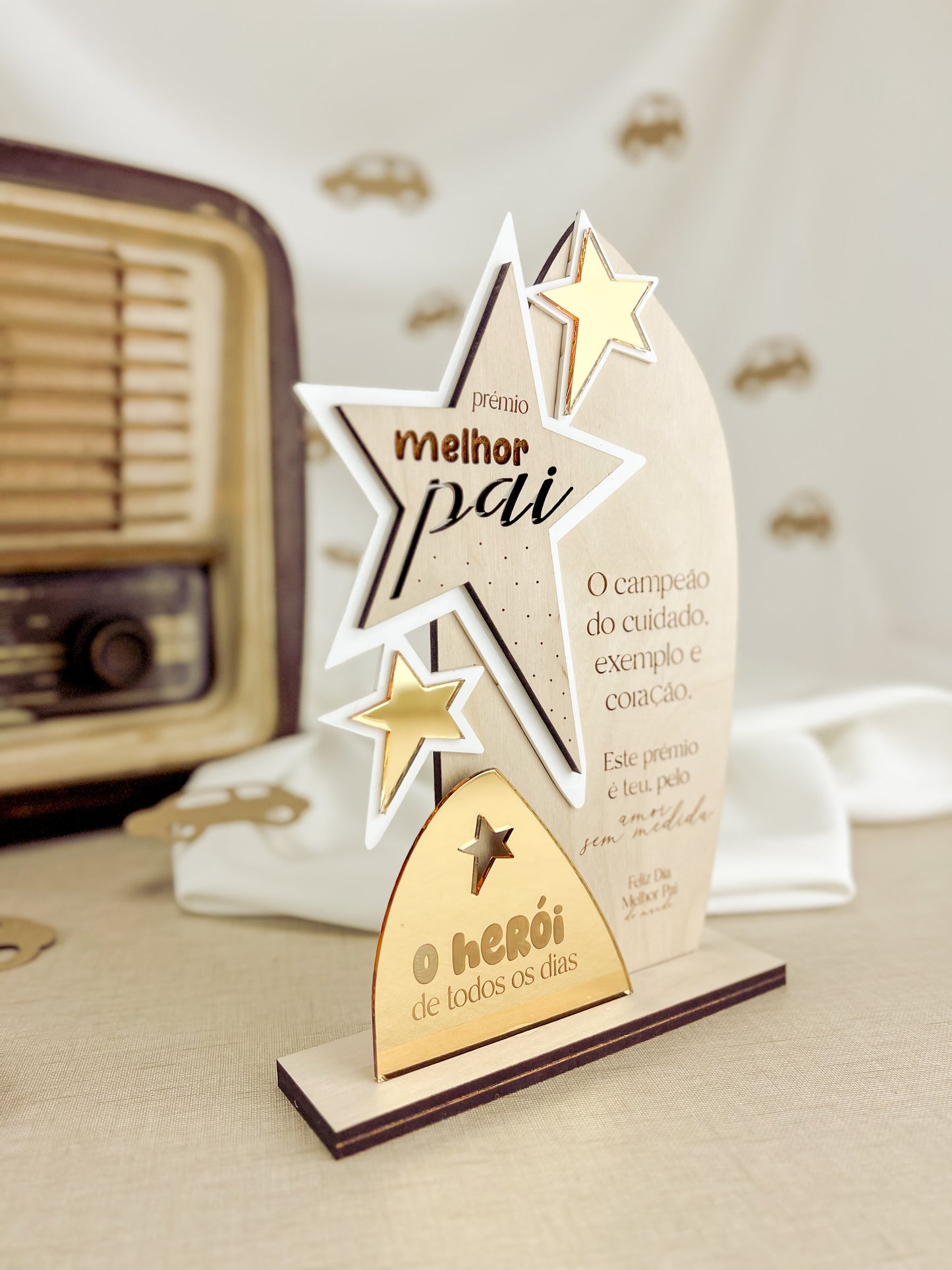 Troféu Personalizado para o Dia do Pai com Mensagem Gravada