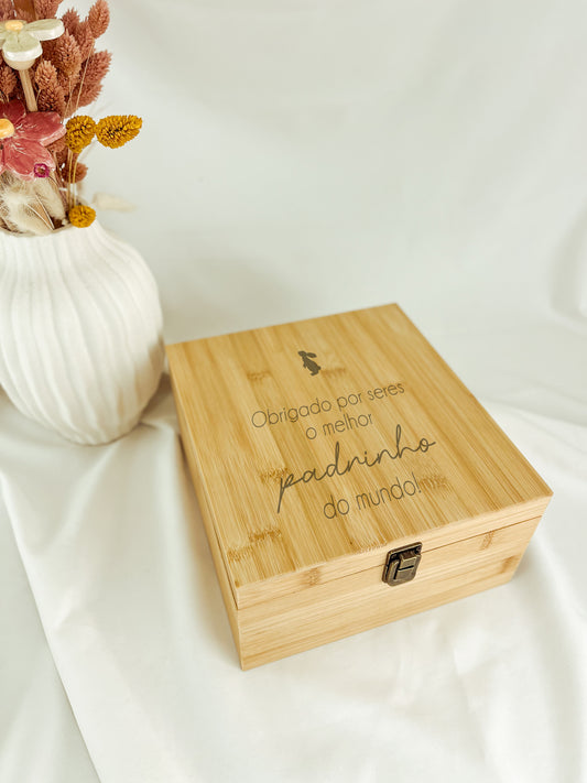 Conjunto de Vinho em Bambu com Copos de Cristal e Saca-Rolhas