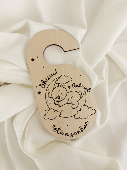 Placa para Puxador do Quarto do Bebé em Bétula — Ursinho