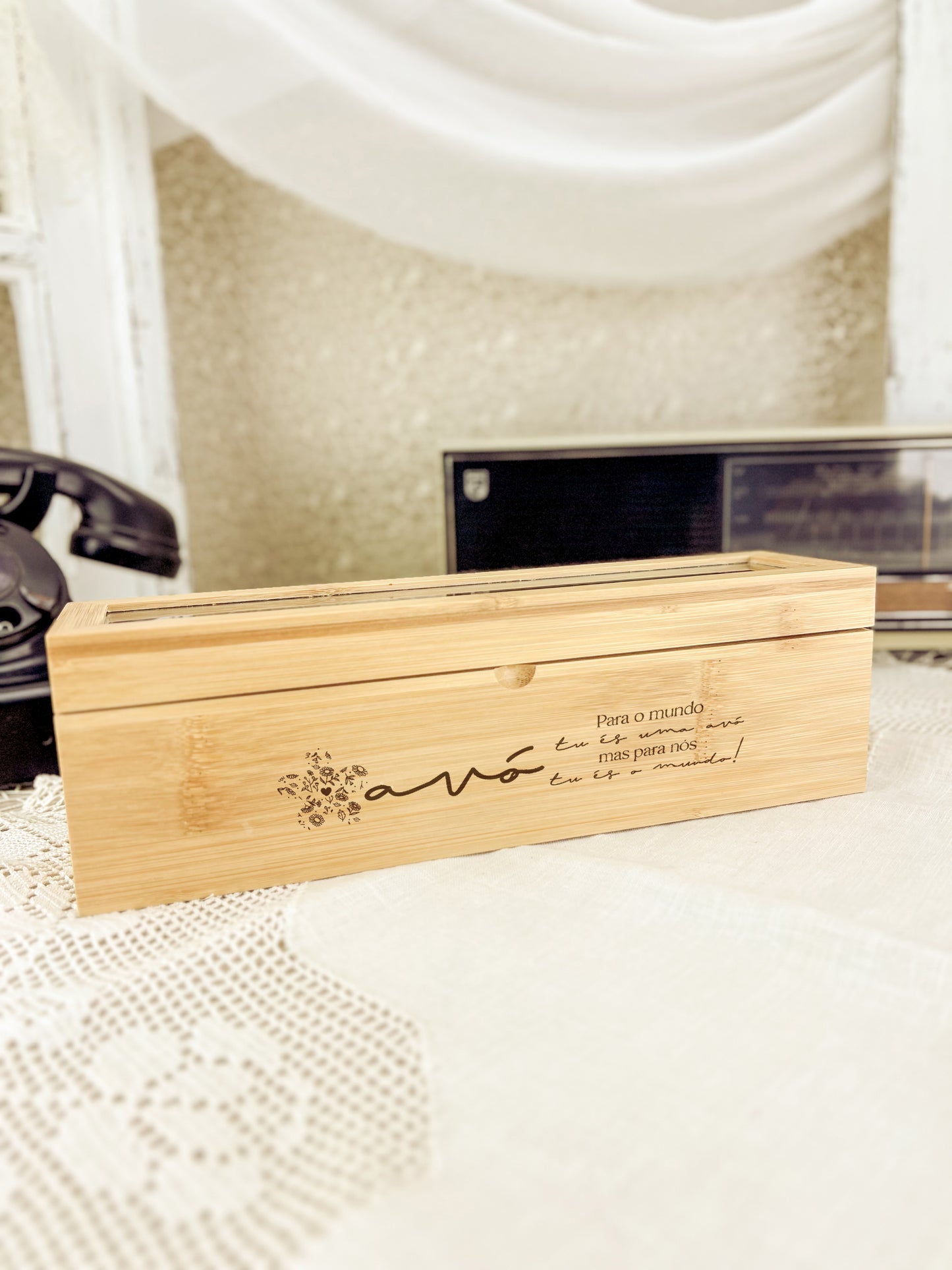 Caixa de Chá em Bambu para Avó | Presente Delicado e Personalizado
