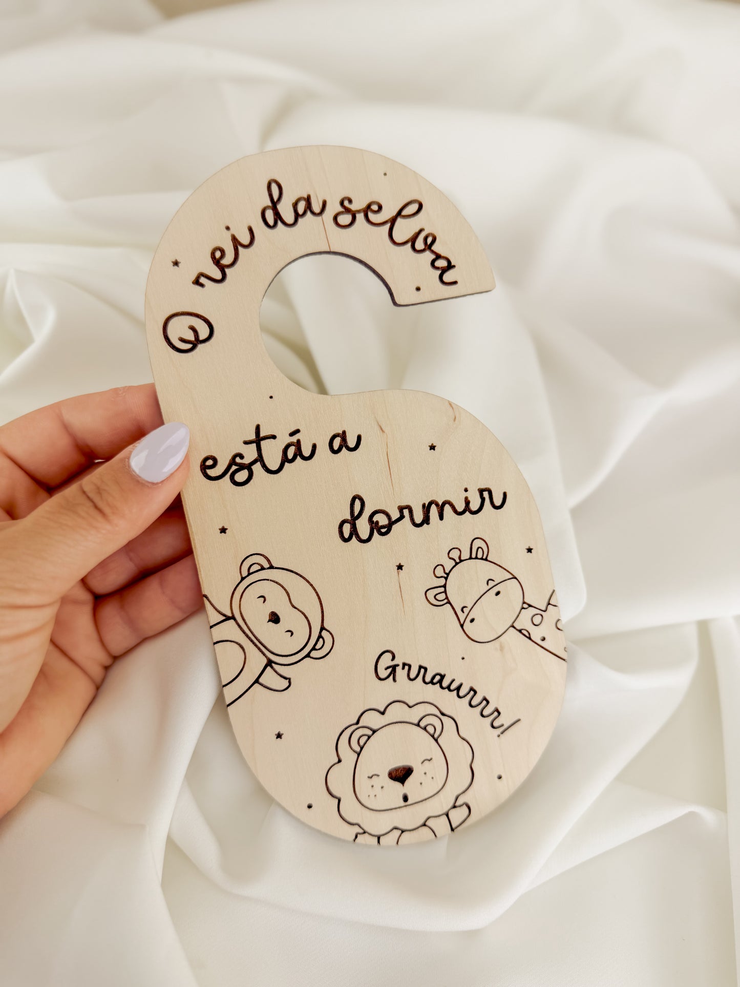 Placa para Puxador do Quarto do Bebé em Bétula — Animais
