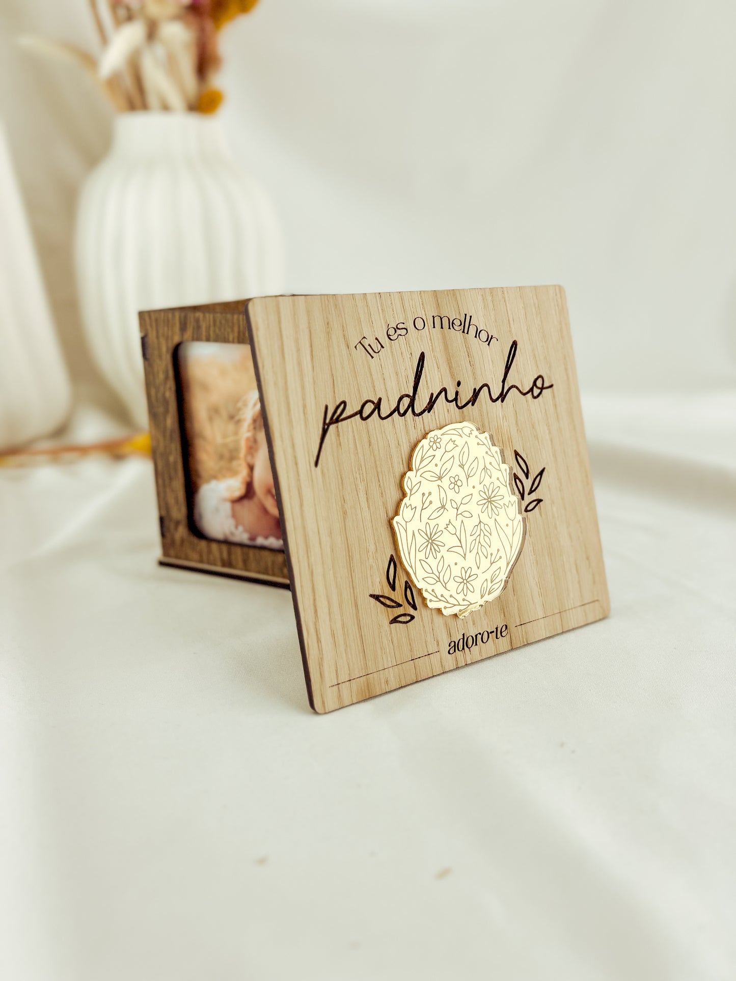 Cubo Fotográfico para Padrinho com Ovo Dourado | Edição Premium