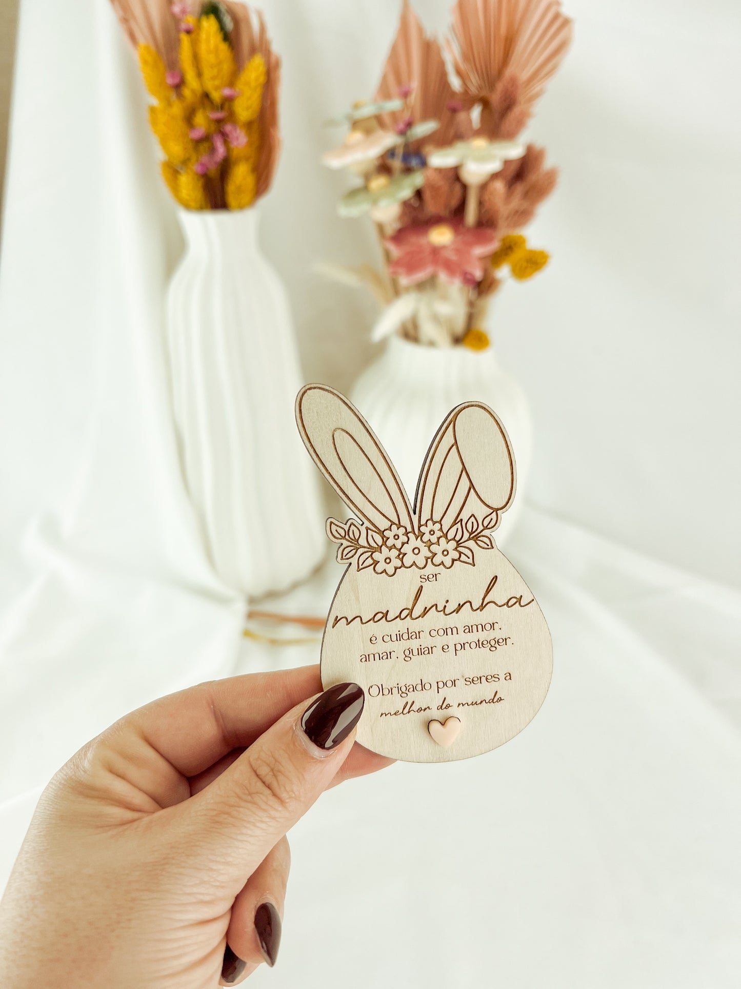 Íman de Páscoa para Madrinha em Forma de Coelho com Mensagem