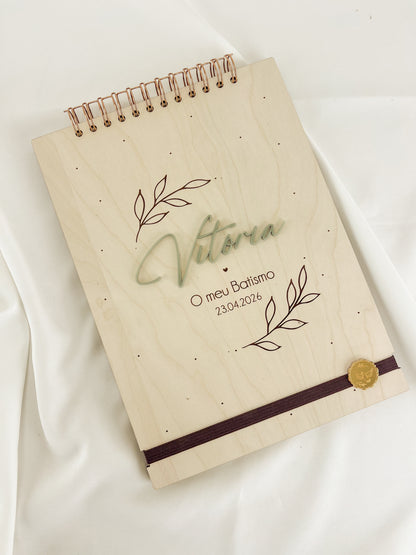 Livro de Honra para Batizado A4 em Bétula e Verde Oliva