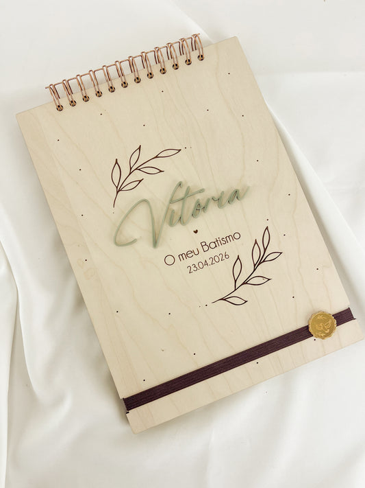 Livro de Honra para Batizado A4 em Bétula e Verde Oliva