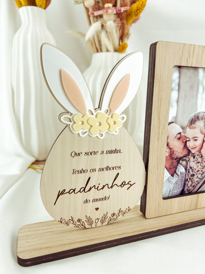 Moldura para Padrinhos com Ovo Decorativo de Páscoa e Mensagem Gravada