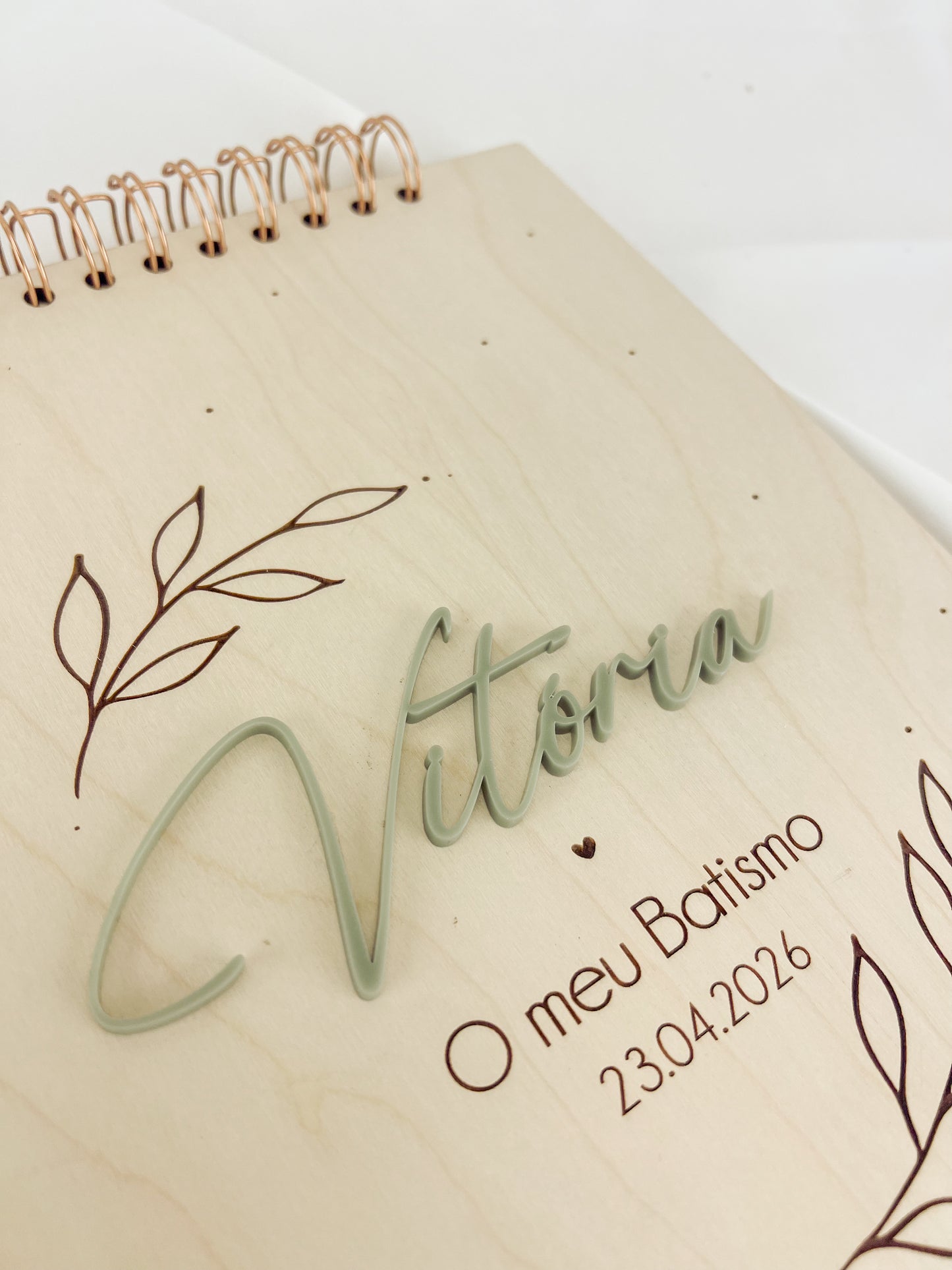 Livro de Honra para Batizado A4 em Bétula e Verde Oliva
