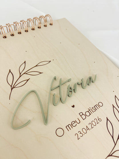Livro de Honra para Batizado A4 em Bétula e Verde Oliva