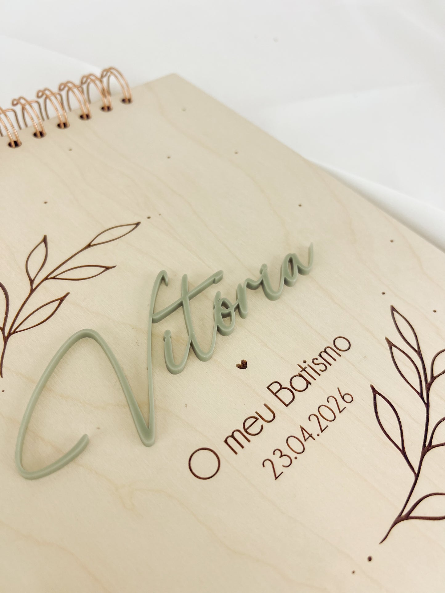 Livro de Honra para Batizado A4 em Bétula e Verde Oliva