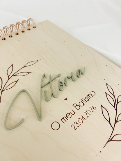 Livro de Honra para Batizado A4 em Bétula e Verde Oliva