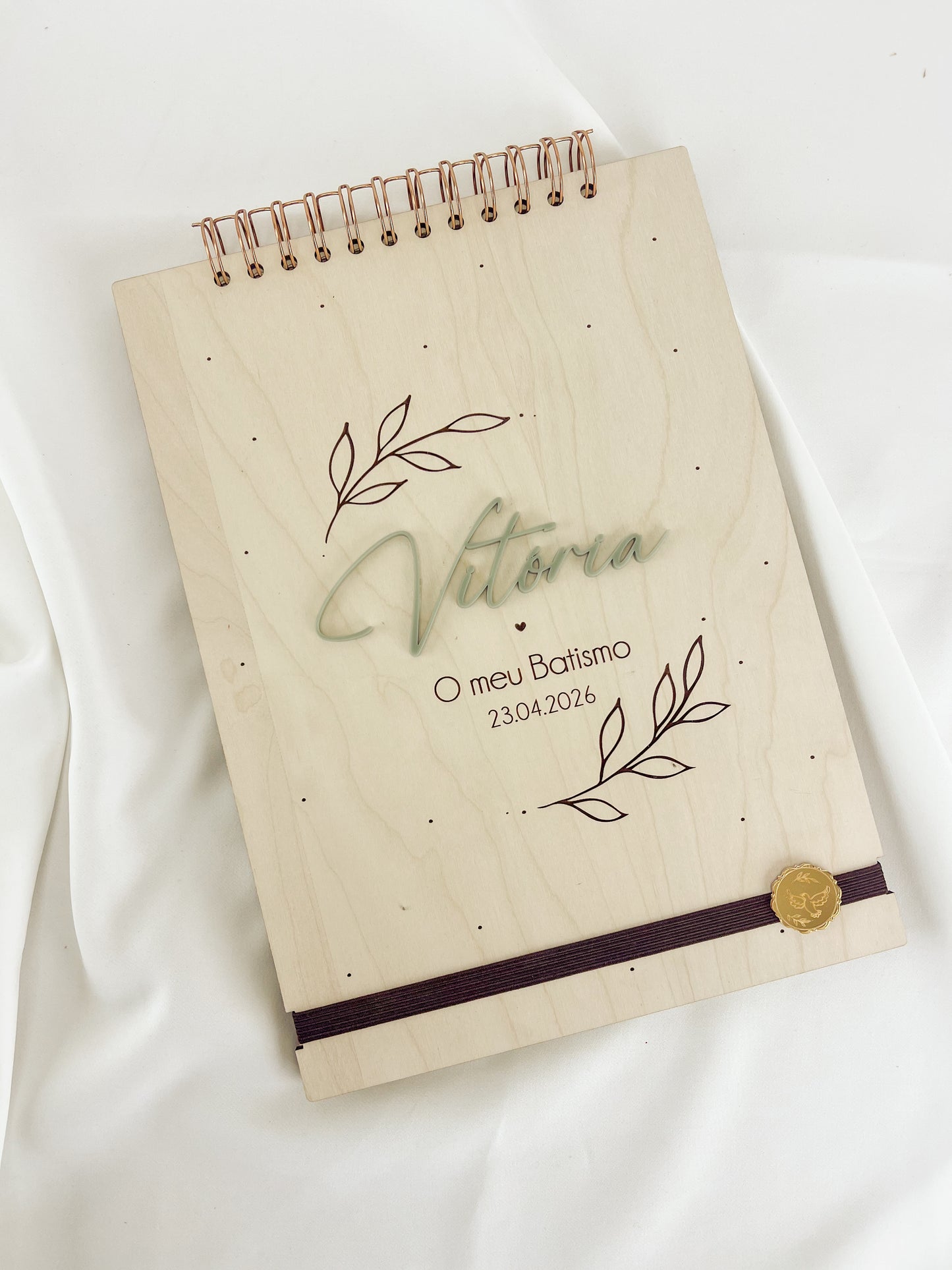 Livro de Honra para Batizado A4 em Bétula e Verde Oliva