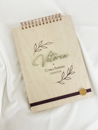 Livro de Honra para Batizado A4 em Bétula e Verde Oliva