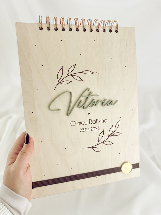 Livro de Honra para Batizado A4 em Bétula e Verde Oliva