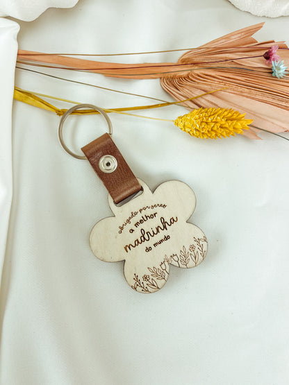Porta Chaves para Madrinha e Padrinho com Fotografia em Madeira e Couro