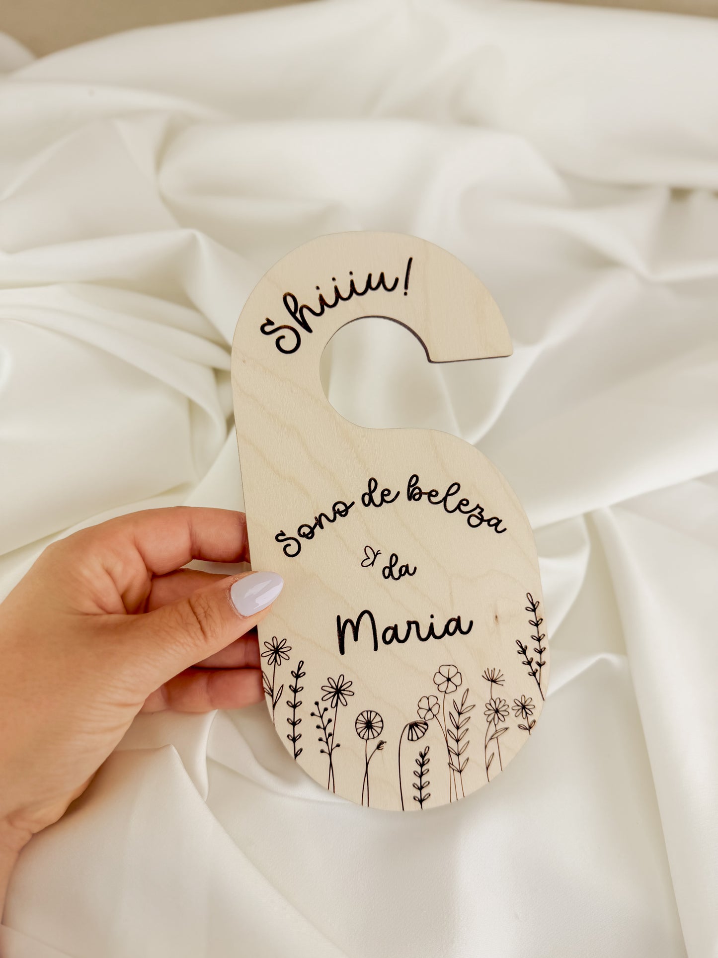 Placa para Puxador do Quarto do Bebé em Bétula — Flores