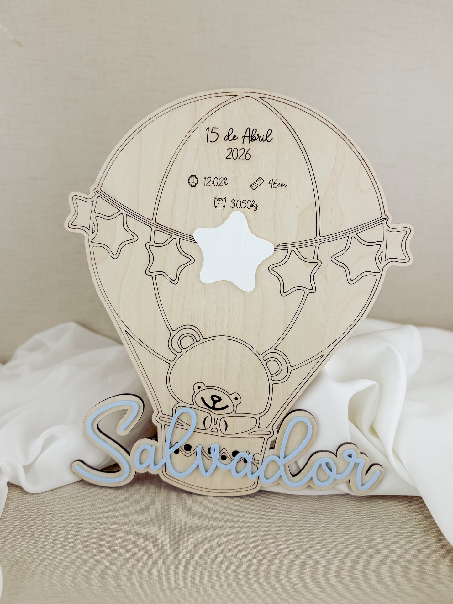 Placa Decorativa de Nascimento  — Tema Balão e Urso