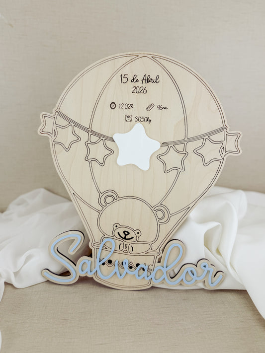 Placa Decorativa de Nascimento  — Tema Balão e Urso