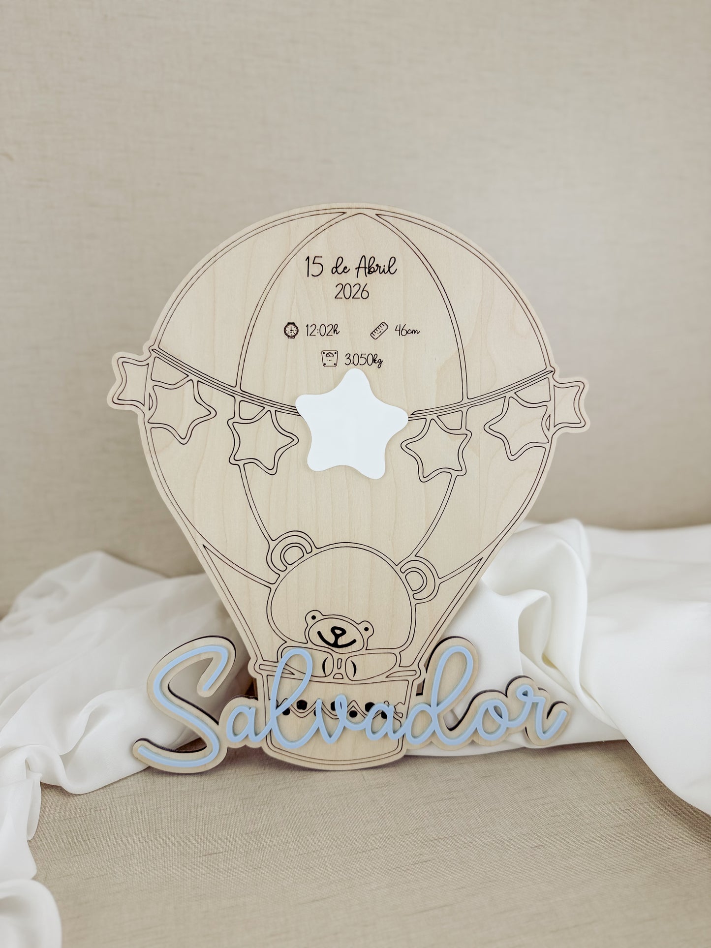 Placa Decorativa de Nascimento  — Tema Balão e Urso