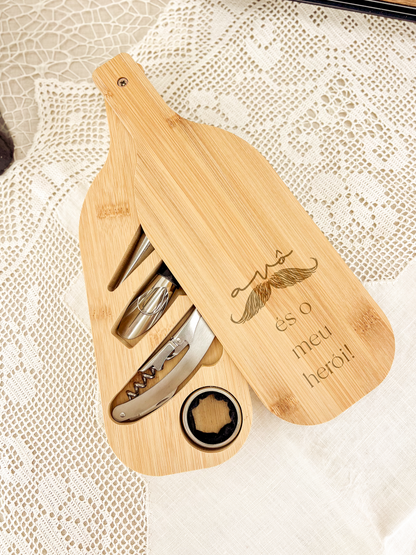 Set de Vinho em Bambu para Avô | Presente Personalizado com Gravação