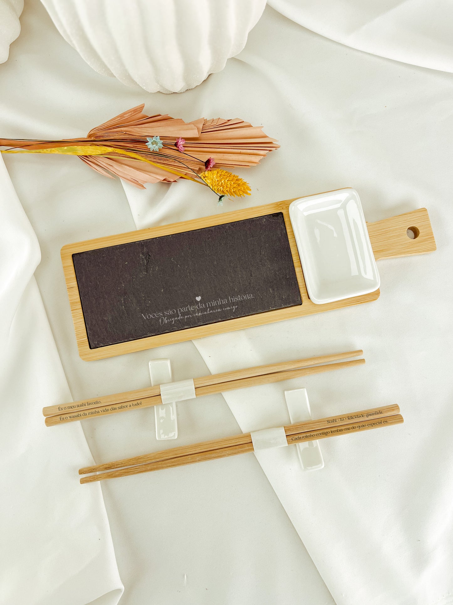 Kit Sushi Premium em Bambu e Ardósia — Para Padrinhos