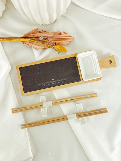 Kit Sushi Premium em Bambu e Ardósia — Para Padrinhos
