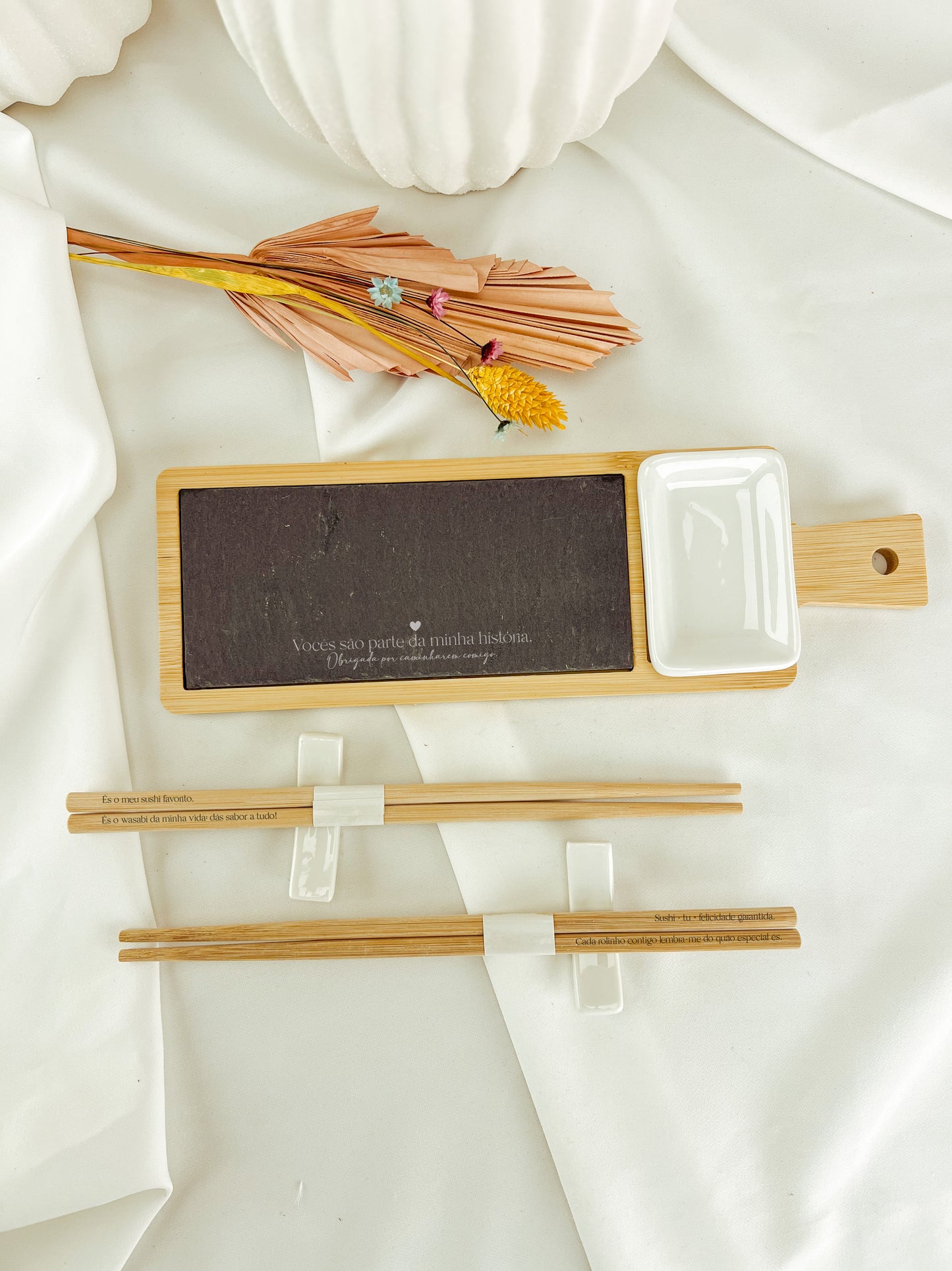 Kit Sushi Premium em Bambu e Ardósia — Para Padrinhos