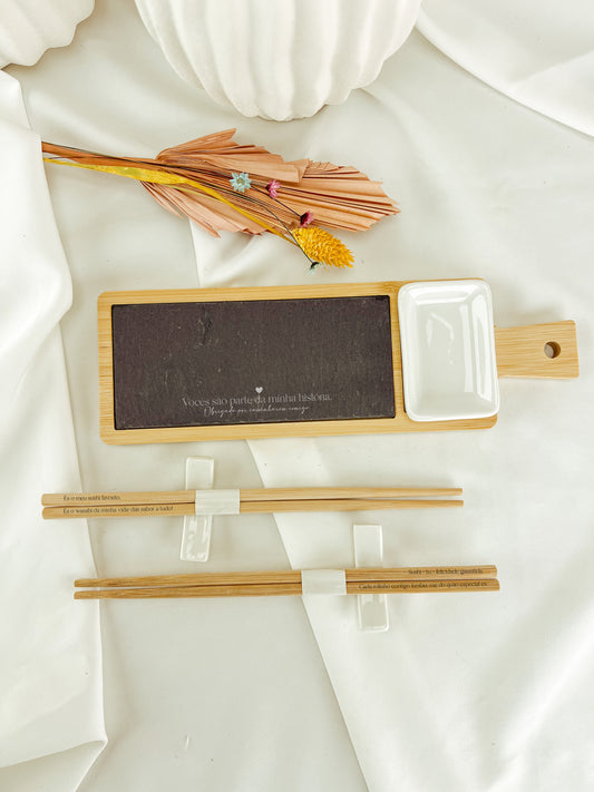 Kit Sushi Premium em Bambu e Ardósia — Para Padrinhos