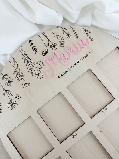 Moldura do Primeiro Ano em Bétula — Tema Flores