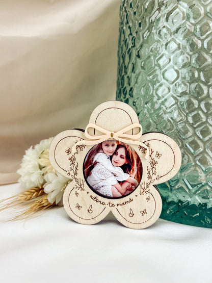 Mini Moldura Flor com Íman para a Mãe — Bétula com Laço Coral