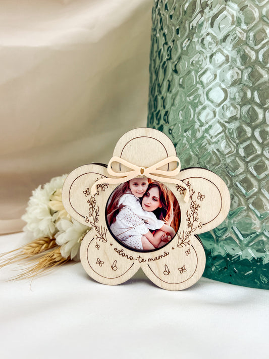 Mini Moldura Flor com Íman para a Mãe — Bétula com Laço Coral