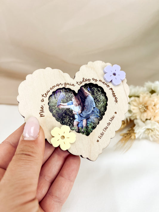 Mini Moldura Coração com Íman para a Mãe — Bétula com Flores Amarelas e Lilás