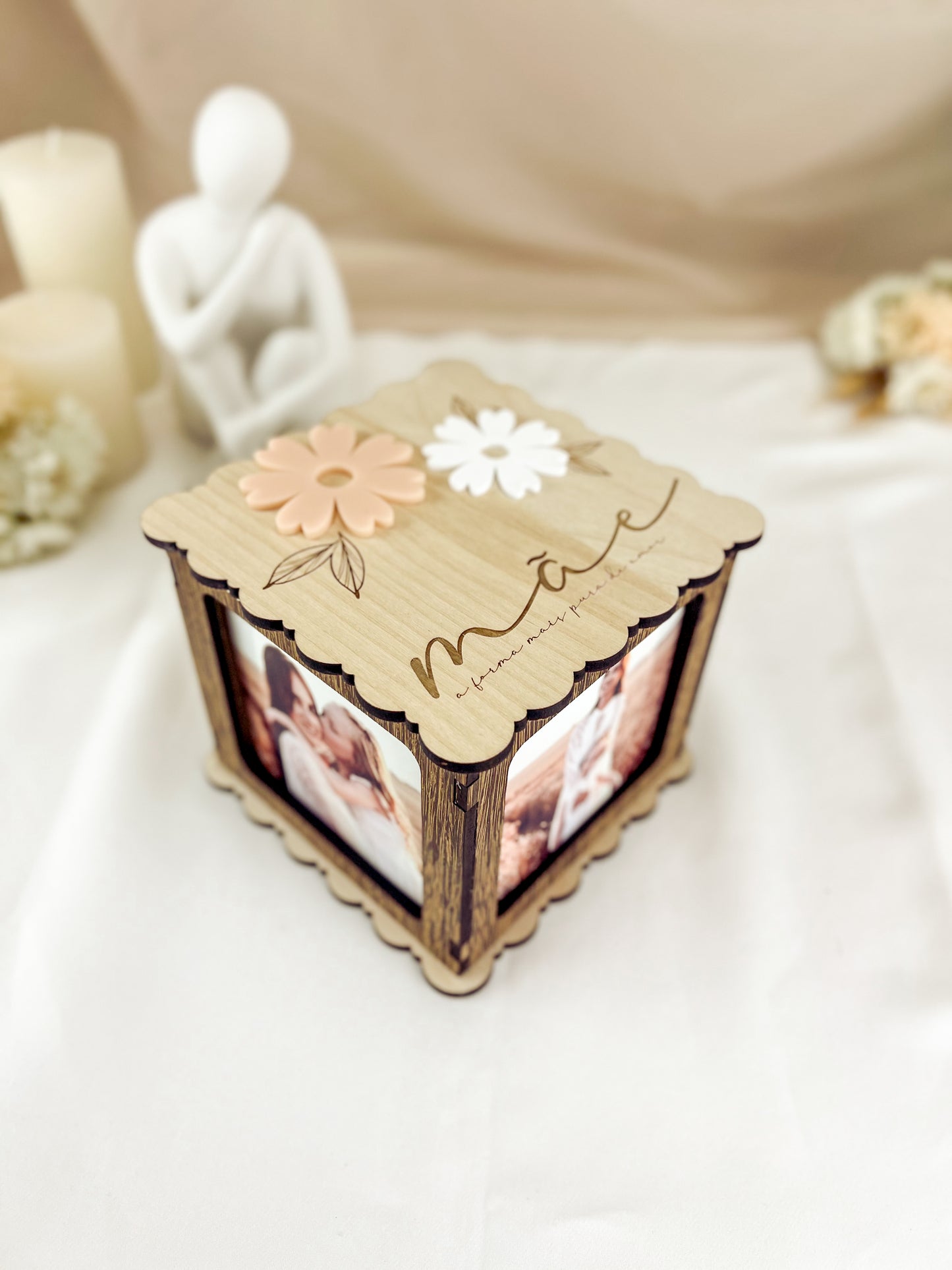 Cubo Fotográfico com Flores para Mãe — Personalizado