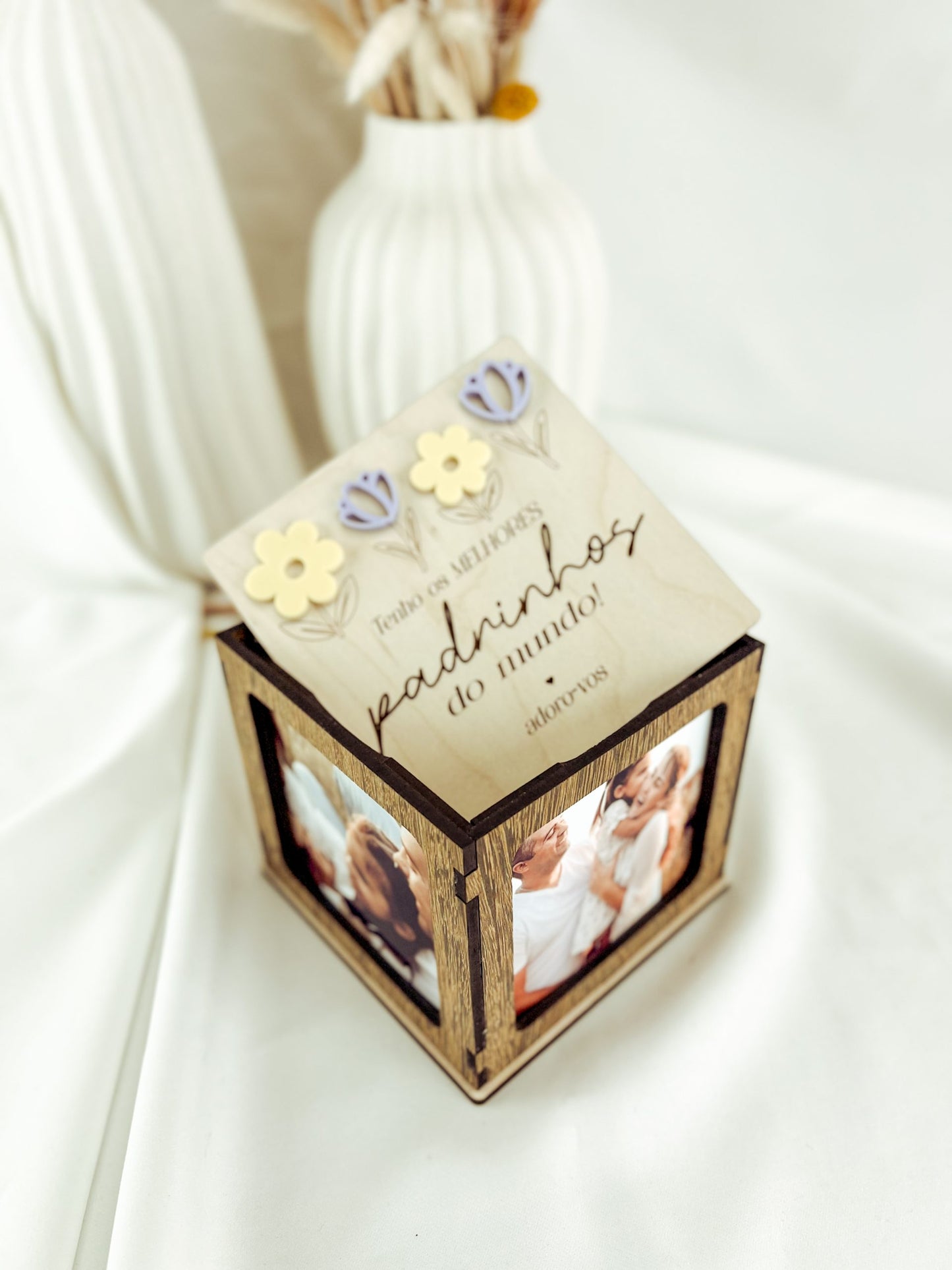 Cubo Fotográfico para Padrinhos com Mensagem de Agradecimento