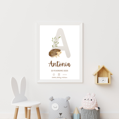 Quadro de Nascimento Personalizado com Abecedário e Inicial do Bebé