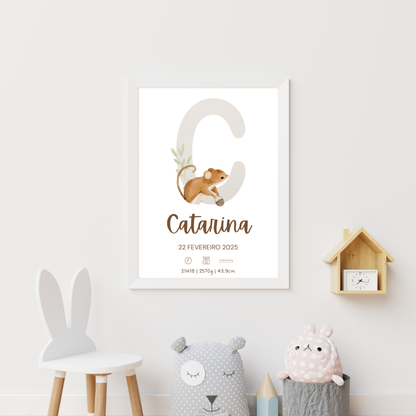 Quadro de Nascimento Personalizado com Abecedário e Inicial do Bebé