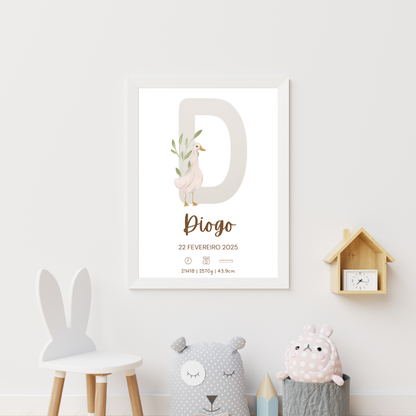 Quadro de Nascimento Personalizado com Abecedário e Inicial do Bebé