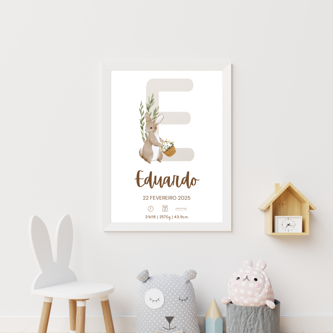 Quadro de Nascimento Personalizado com Abecedário e Inicial do Bebé