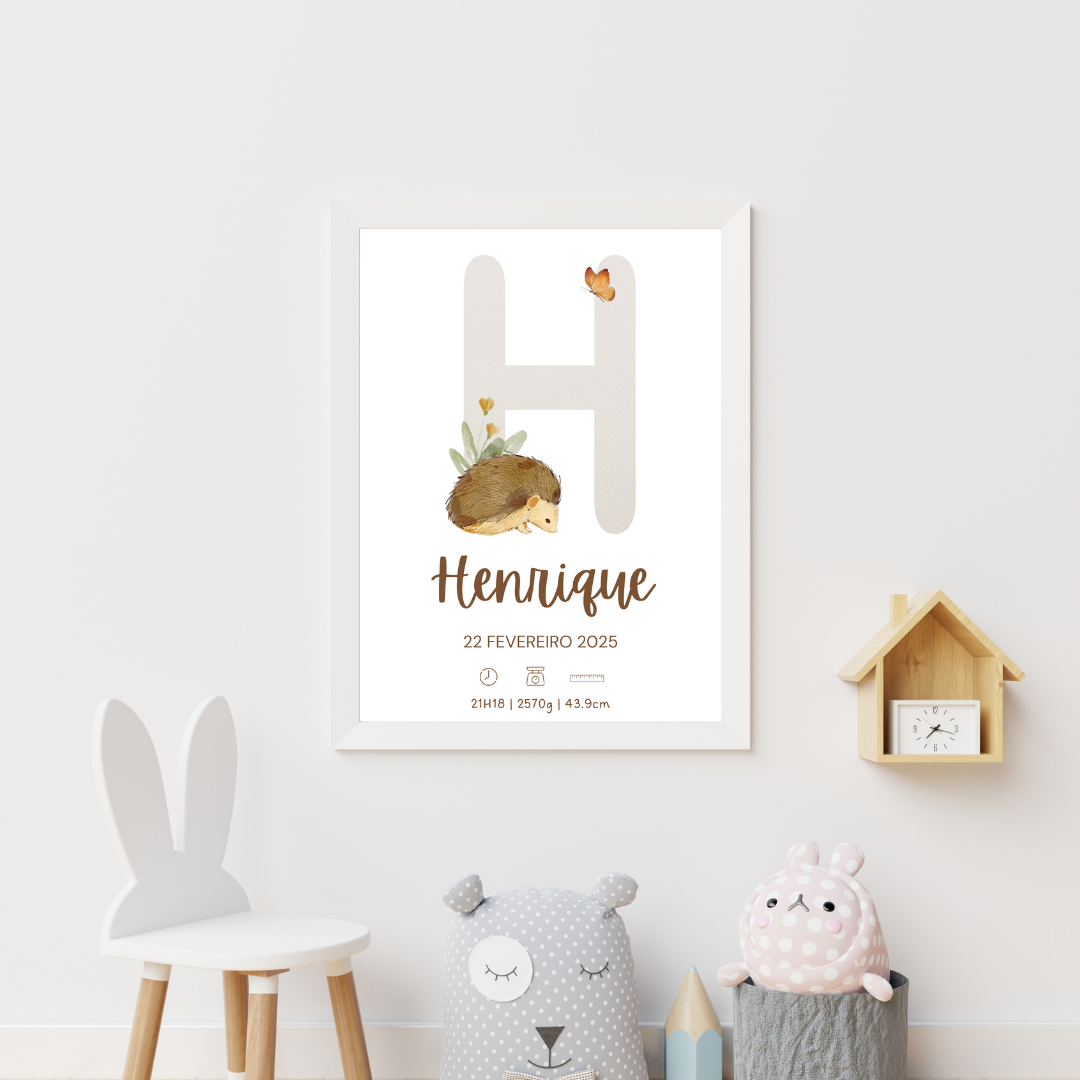 Quadro de Nascimento Personalizado com Abecedário e Inicial do Bebé