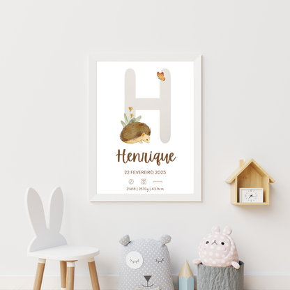 Quadro de Nascimento Personalizado com Abecedário e Inicial do Bebé