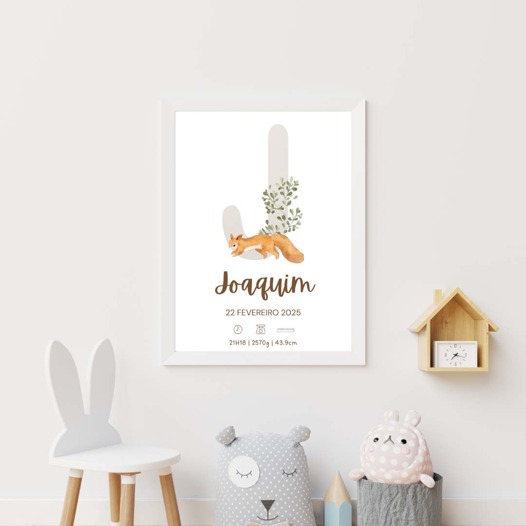 Quadro de Nascimento Personalizado com Abecedário e Inicial do Bebé