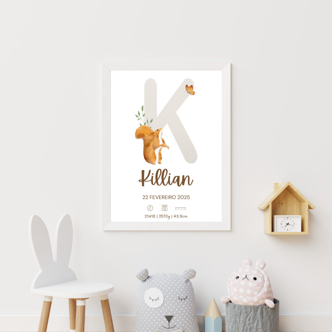 Quadro de Nascimento Personalizado com Abecedário e Inicial do Bebé