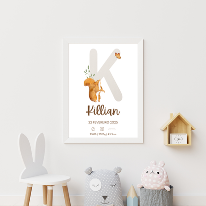Quadro de Nascimento Personalizado com Abecedário e Inicial do Bebé