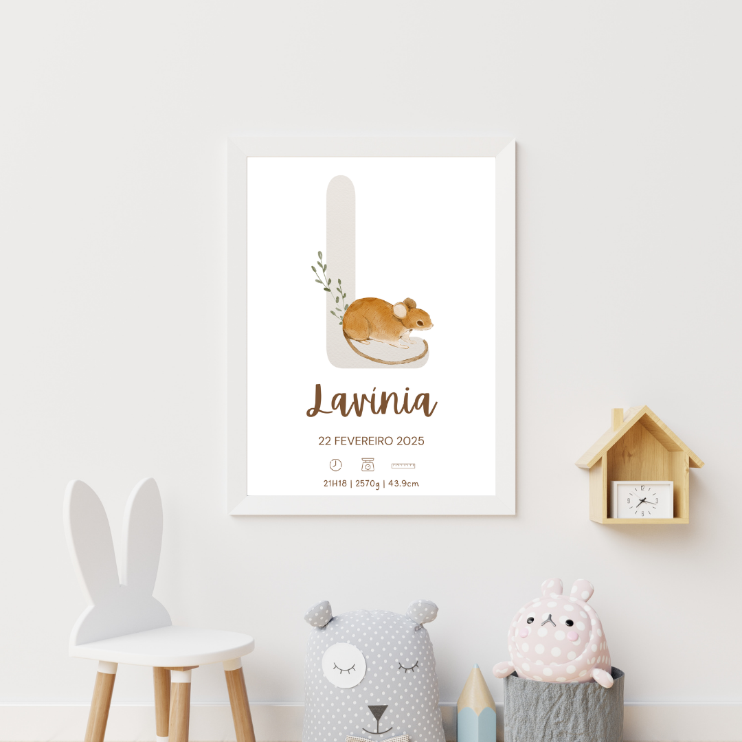 Quadro de Nascimento Personalizado com Abecedário e Inicial do Bebé