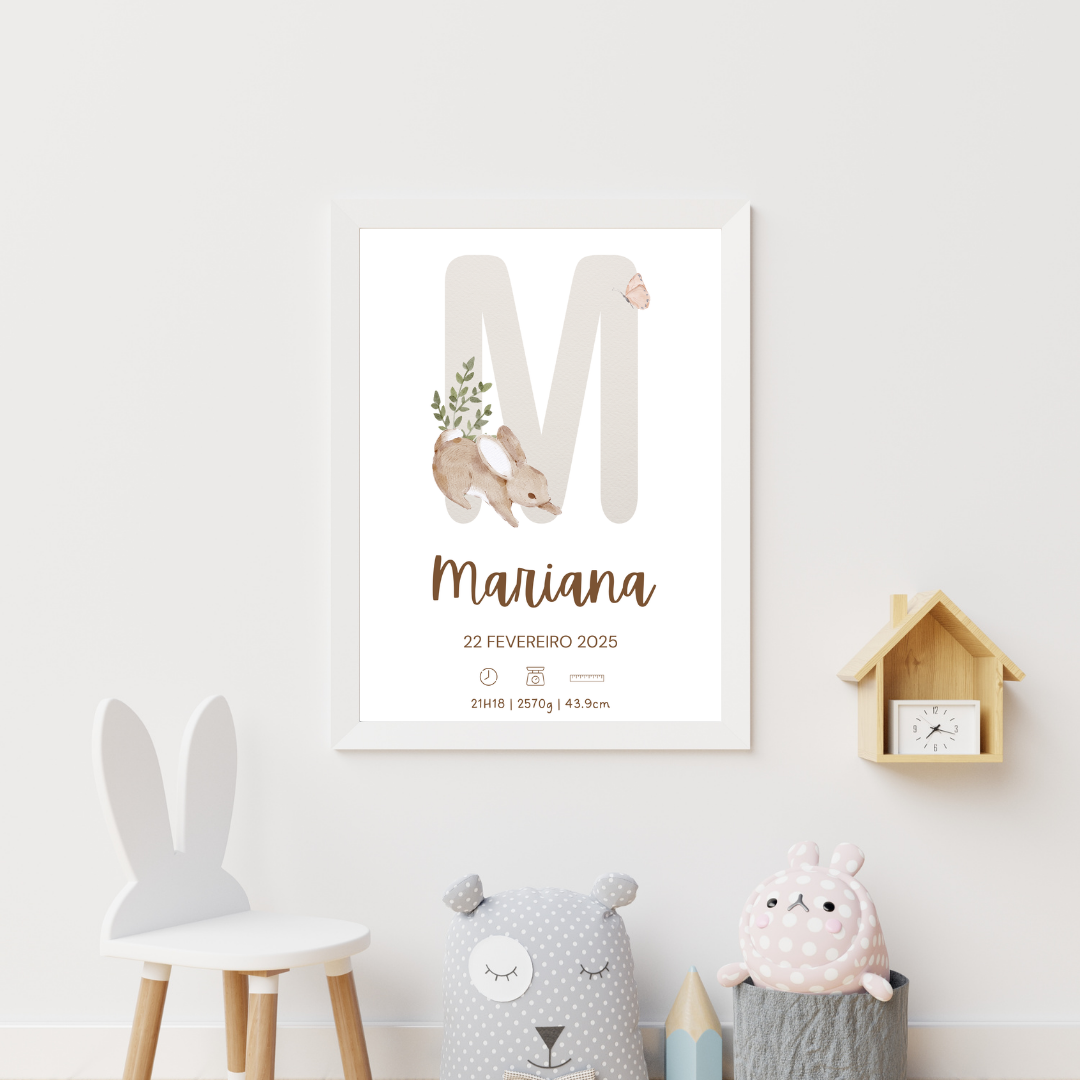 Quadro de Nascimento Personalizado com Abecedário e Inicial do Bebé